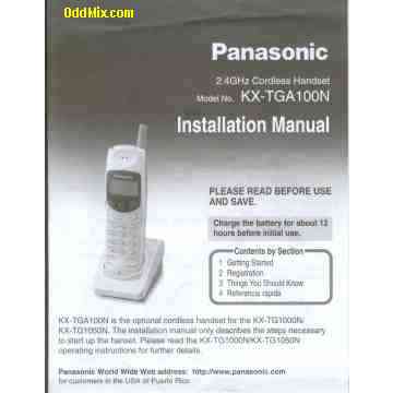 Panasonic KX-TA100N 2.4GHz Cordless Handset Phone Model Installation Manual [8 KB]