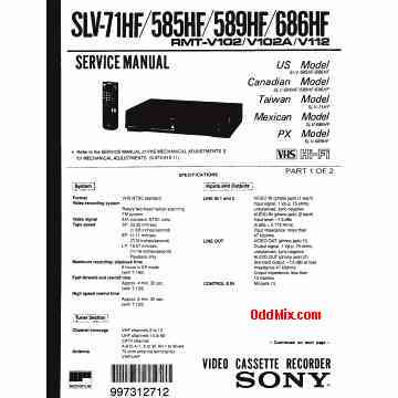 SONY VHS VCR SLV-71HF SLV-589HF SLV-686HF RMT-V102 RMT-V112 Service Manual [13 KB]