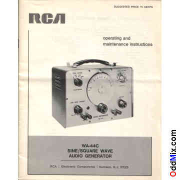 RCA WA-44C Sine Square Wave Audio Generator Operating Maintenance Manual [9 KB]