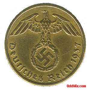 Coin Brass 1939 German Third Reich Five Reichspfennig Nazi WWII Historical Collectible [11 KB]