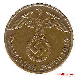 Coin Copper 1939 German Third Reich One Reichspfennig Nazi WWII Historical Collectible Back [9 KB]
