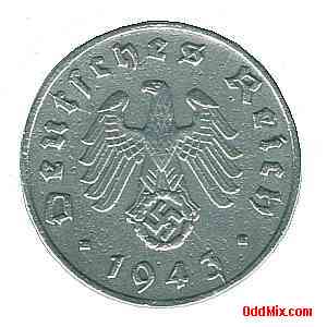 Coin Metal 1943 German Third Reich One Reichspfennig Nazi WWII Historical Collectible Back [10 KB]