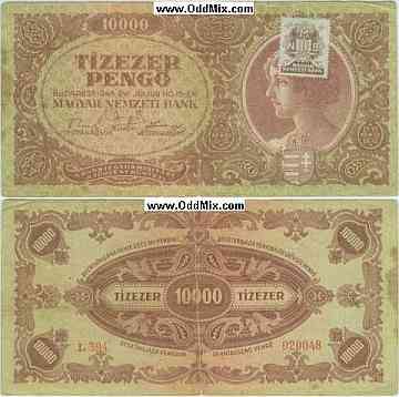 Banknote Currency Hungarian Hyperinflationary Note 10,000 Pengo with Bank Stamp [15 KByte]