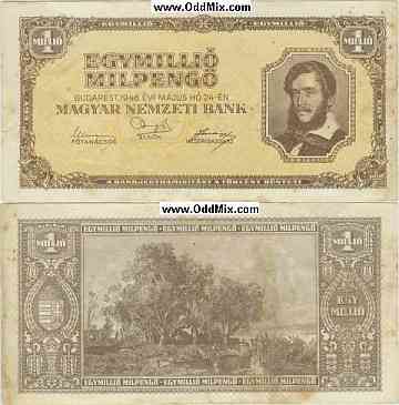 Banknote Currency Hungarian Government Hyperinflationary Note 1 Million Million Pengo [15 KByte]