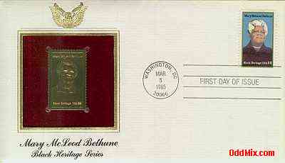 1985 Mary McLeod Bethune First Day Cover 22 Karat Gold Replica Stamp [9 KB]