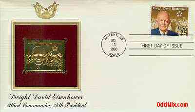 1990 Dweight David Eisenhower First Day Cover 22 Karat Gold Replica Stamp [11 KB]