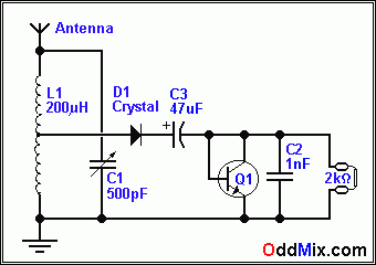 Figure 2. One transistor crystal detector radio [4 KB]