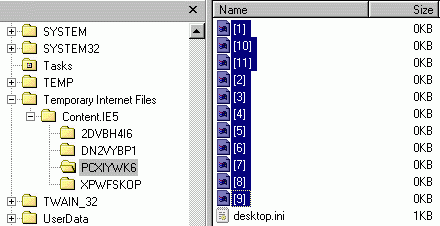 Fig. 1. Zero Lenght Files in Windows 98SE Catch Folder [9 KB]