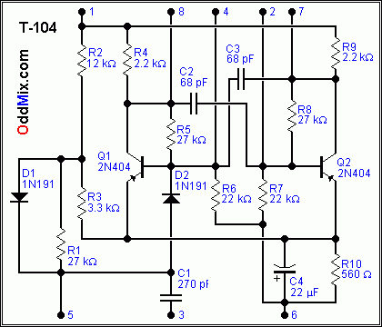 Fig. 2 - T-104 Multivibrator schematics [7 KB]