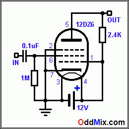 Figure 2. Audio Preamplifier with 12DZ6 Low Voltage Space Charge Tube [4 KB]
